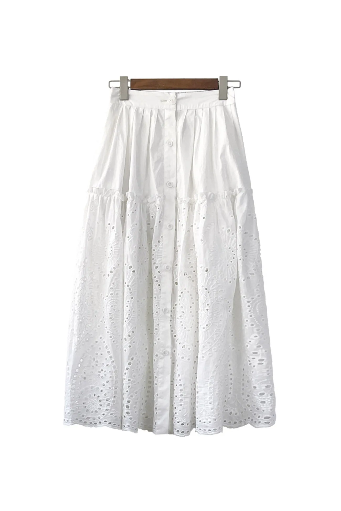 BerryBetty - White Embroidered Lace Pleated Skirt