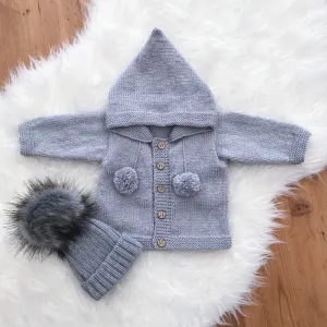 Bespoke Grey Pom Pom Hoodie