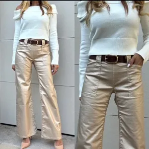 Bevy Flog - Josie Pant in Beige/Gold Vegan