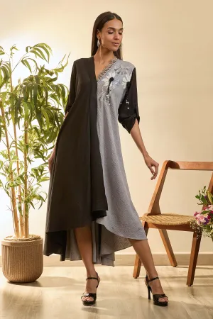 Black & Grey High-Low Midi Dress
