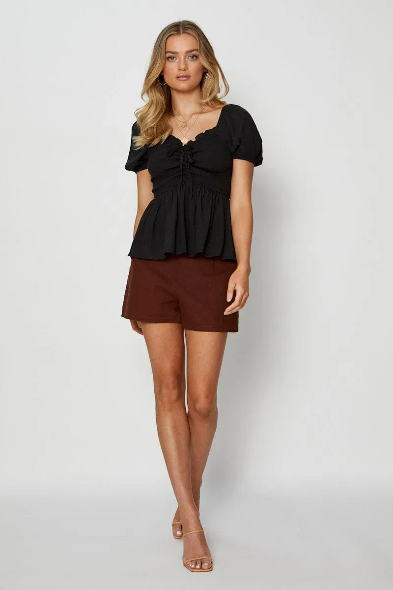 Black Peplum Top Short Sleeve