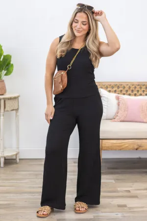 Black Tank Top And Wide Leg Pants Set