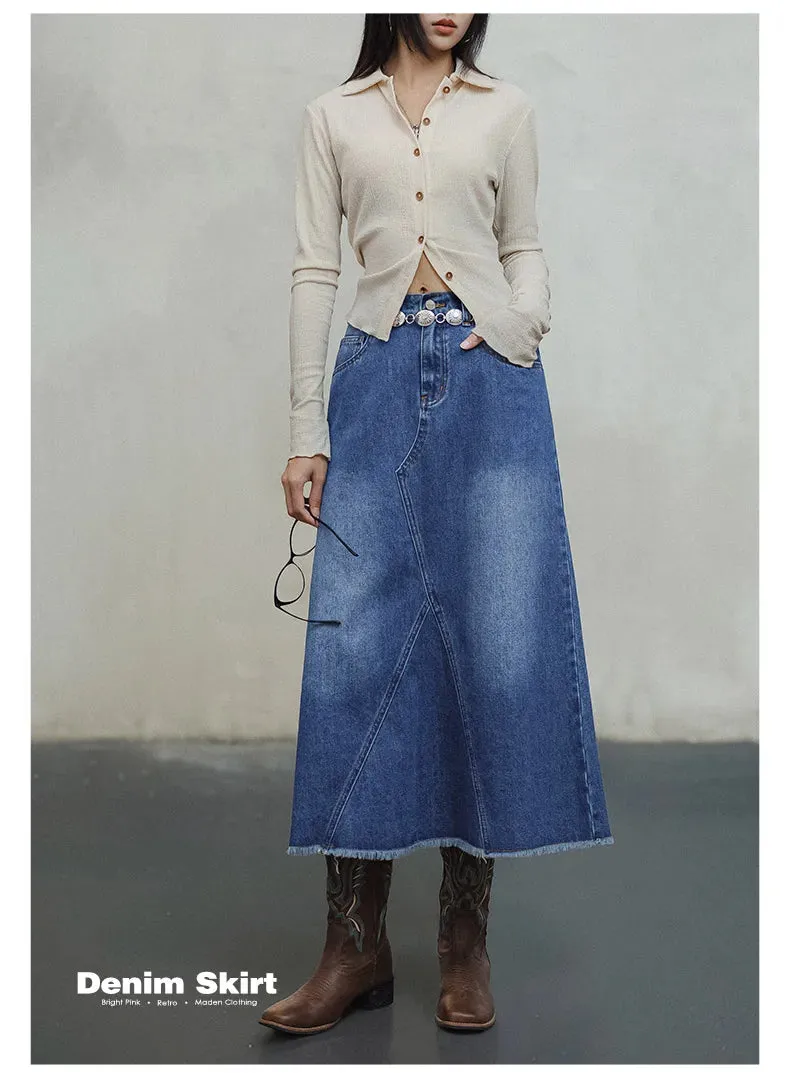 Blue Asymmetrical  Denim Skirt