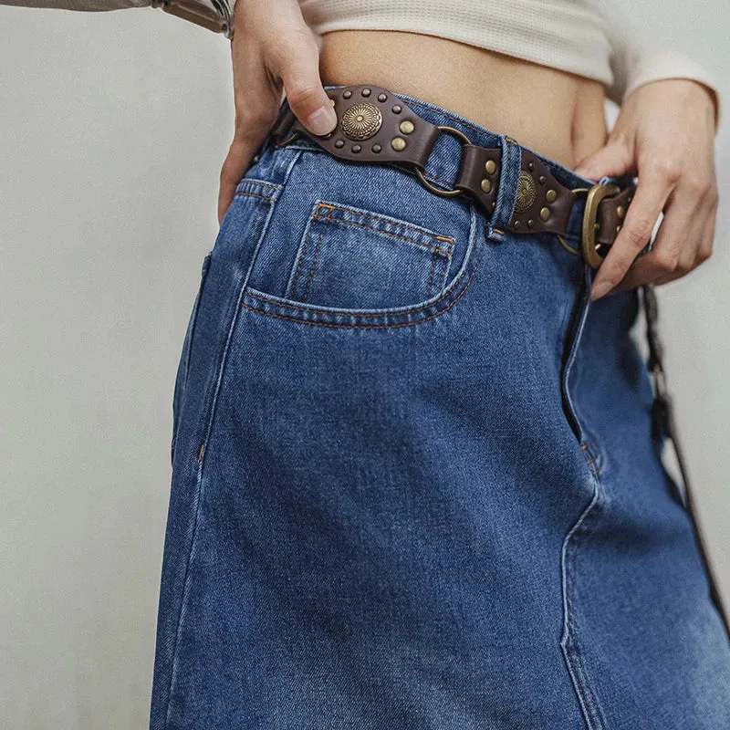 Blue Asymmetrical  Denim Skirt