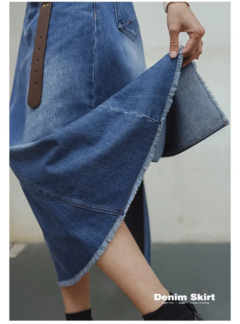 Blue Asymmetrical  Denim Skirt