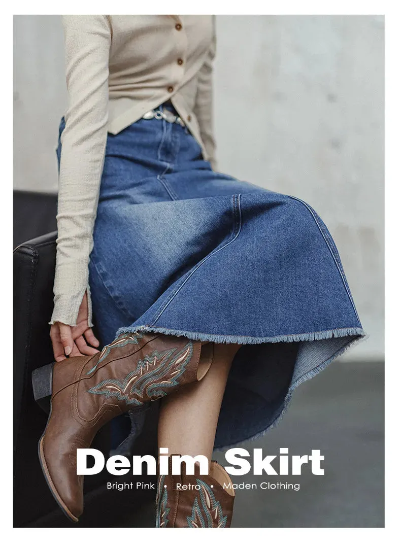 Blue Asymmetrical  Denim Skirt