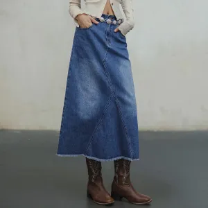 Blue Asymmetrical  Denim Skirt