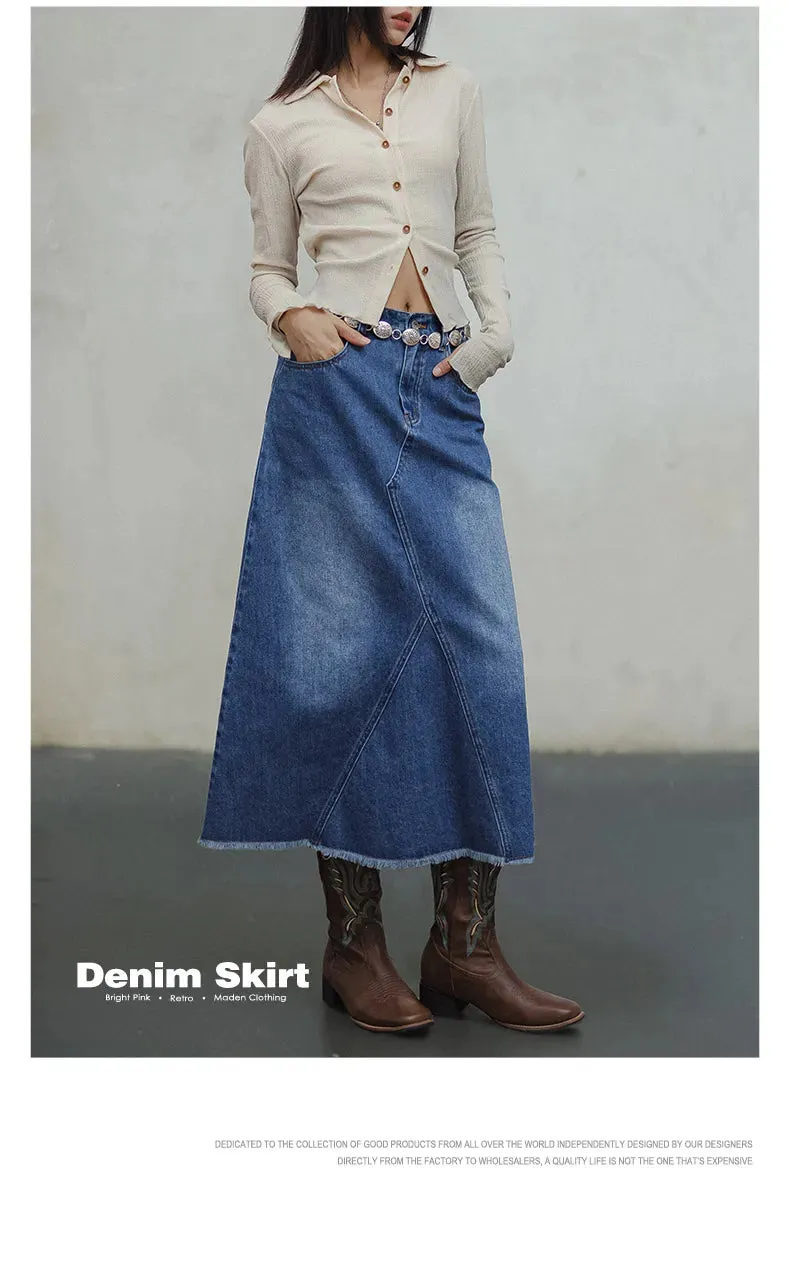 Blue Asymmetrical  Denim Skirt