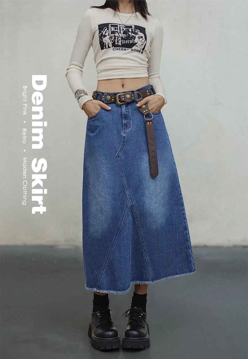 Blue Asymmetrical  Denim Skirt