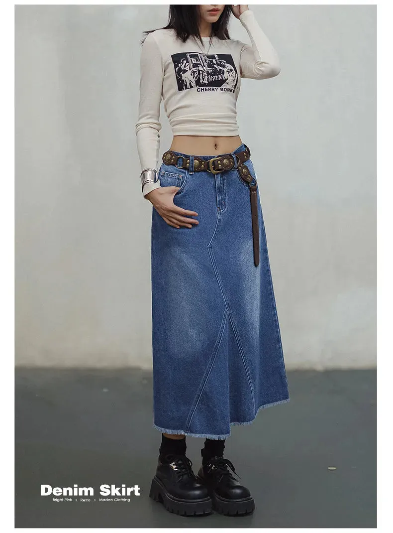 Blue Asymmetrical  Denim Skirt