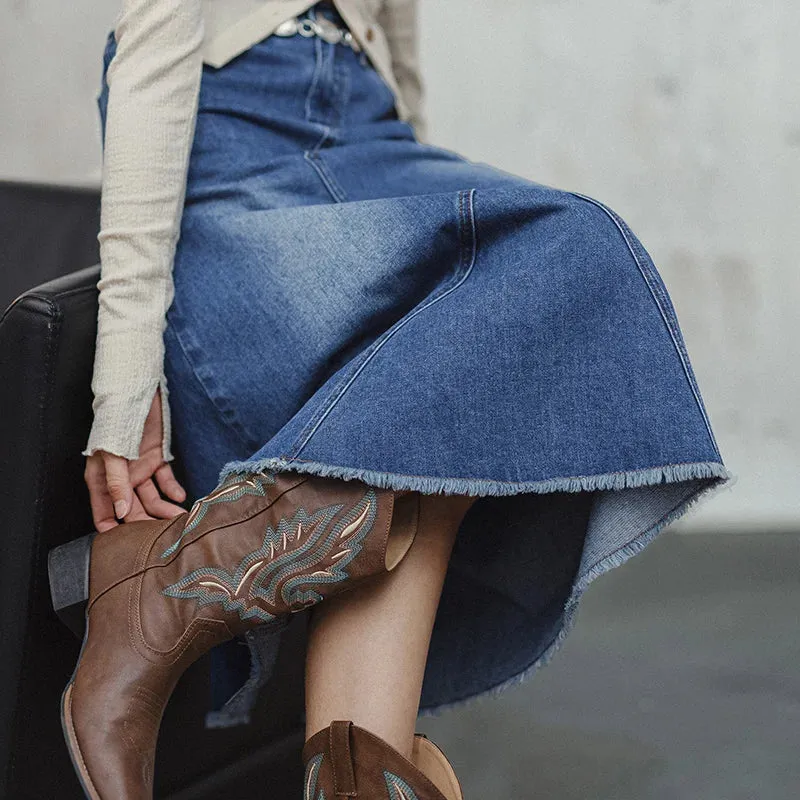 Blue Asymmetrical  Denim Skirt