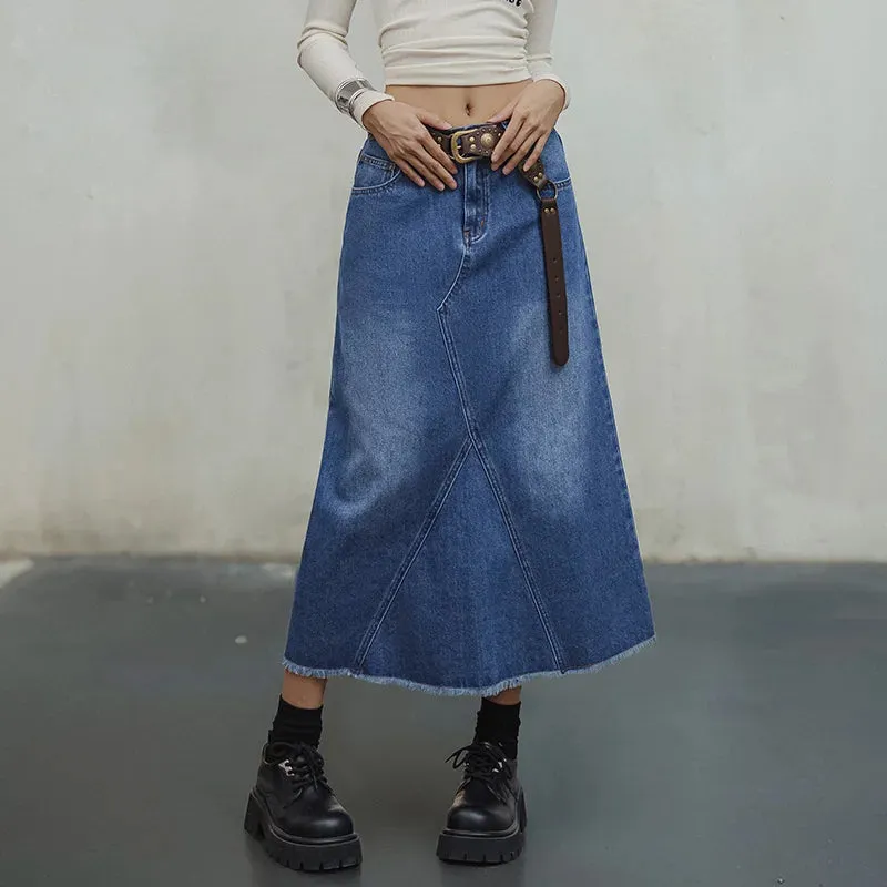 Blue Asymmetrical  Denim Skirt