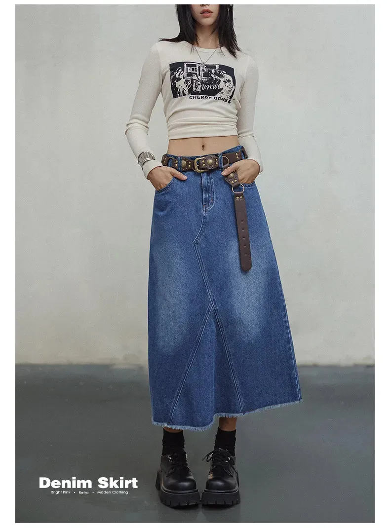 Blue Asymmetrical  Denim Skirt