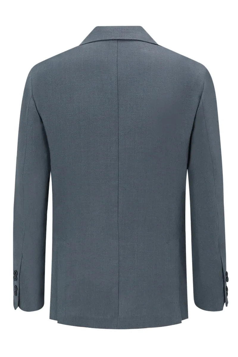 Blue Single Breasted Linen Jacket