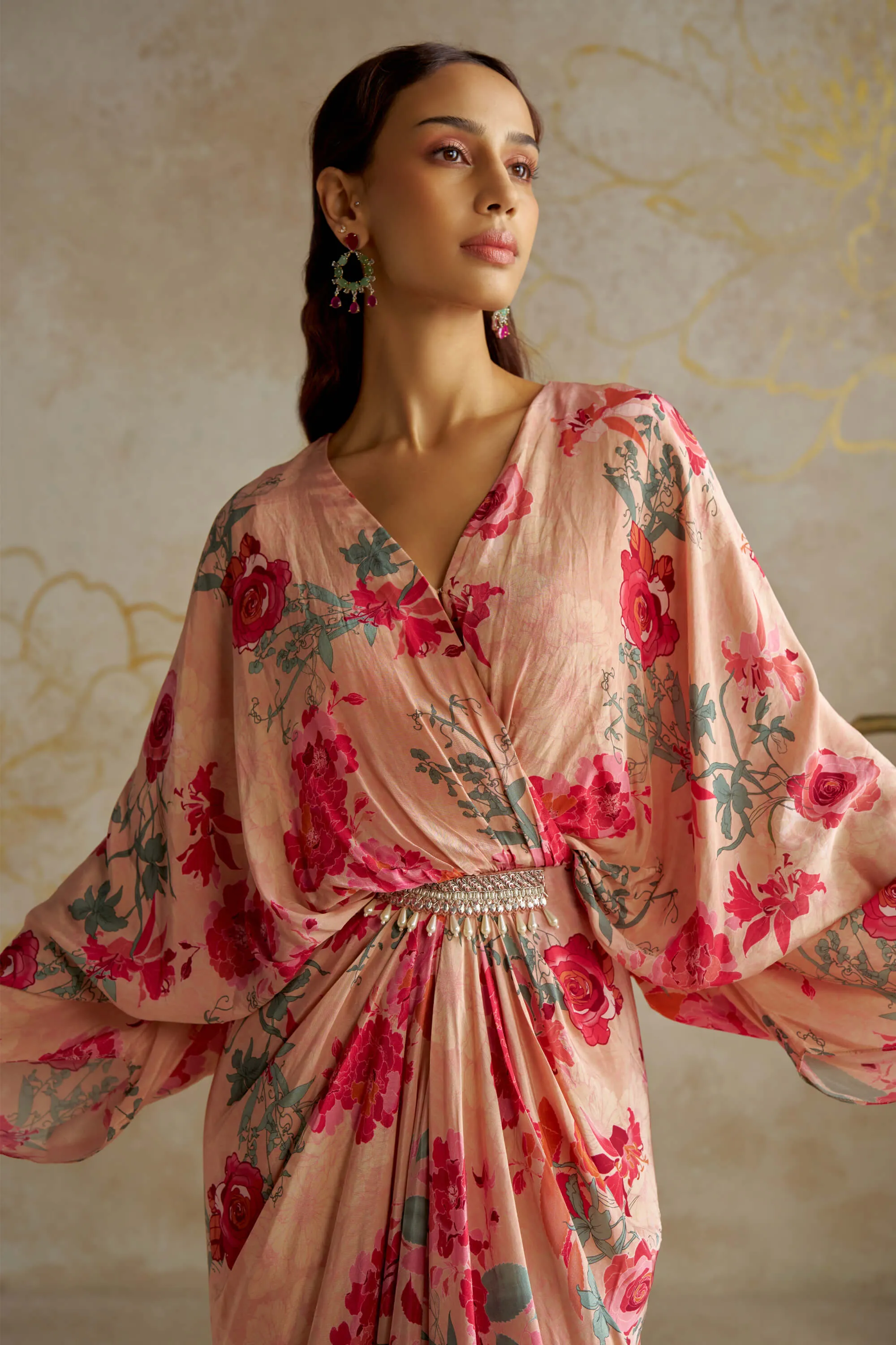 Blush rose draped kaftan dress