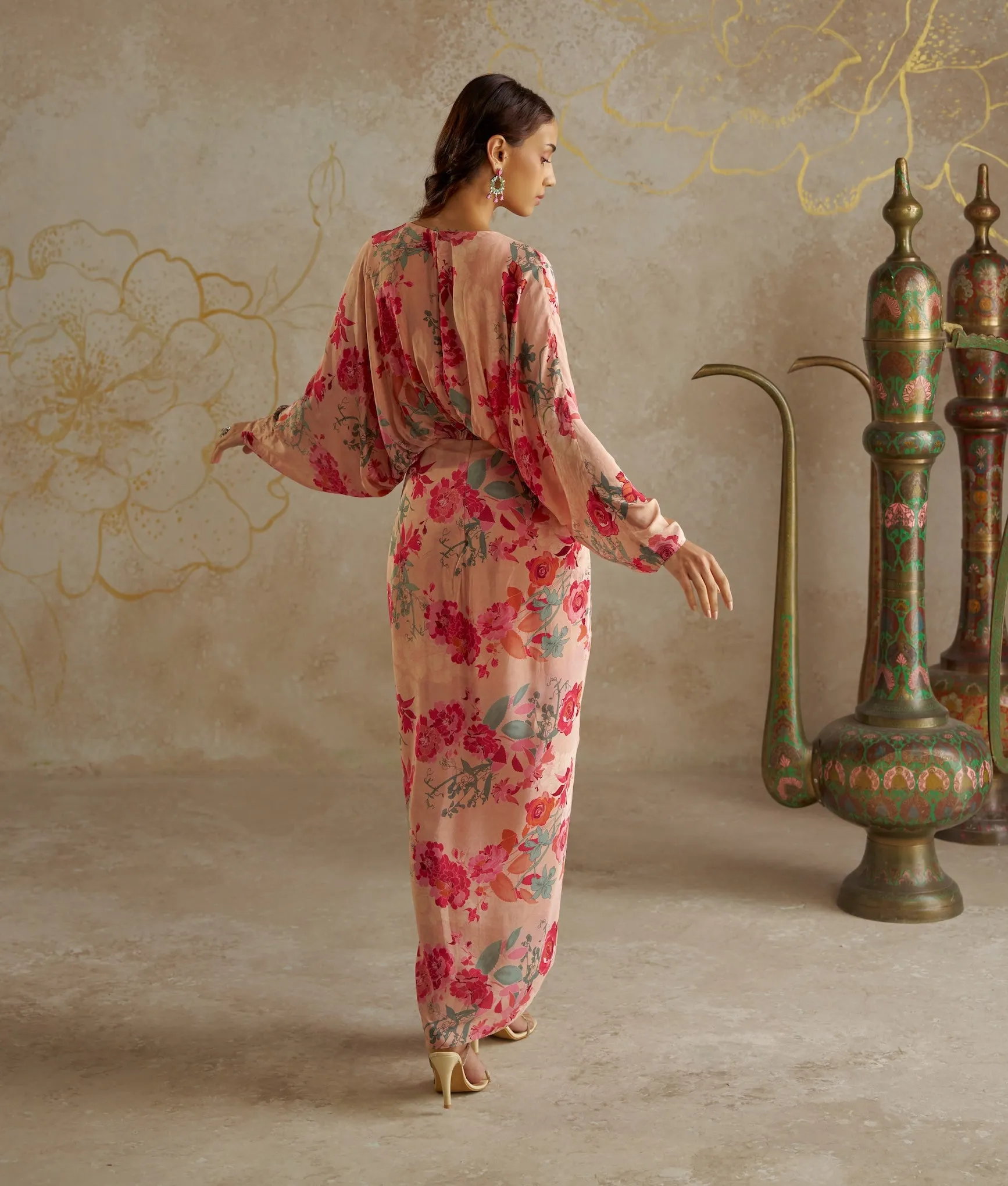 Blush rose draped kaftan dress