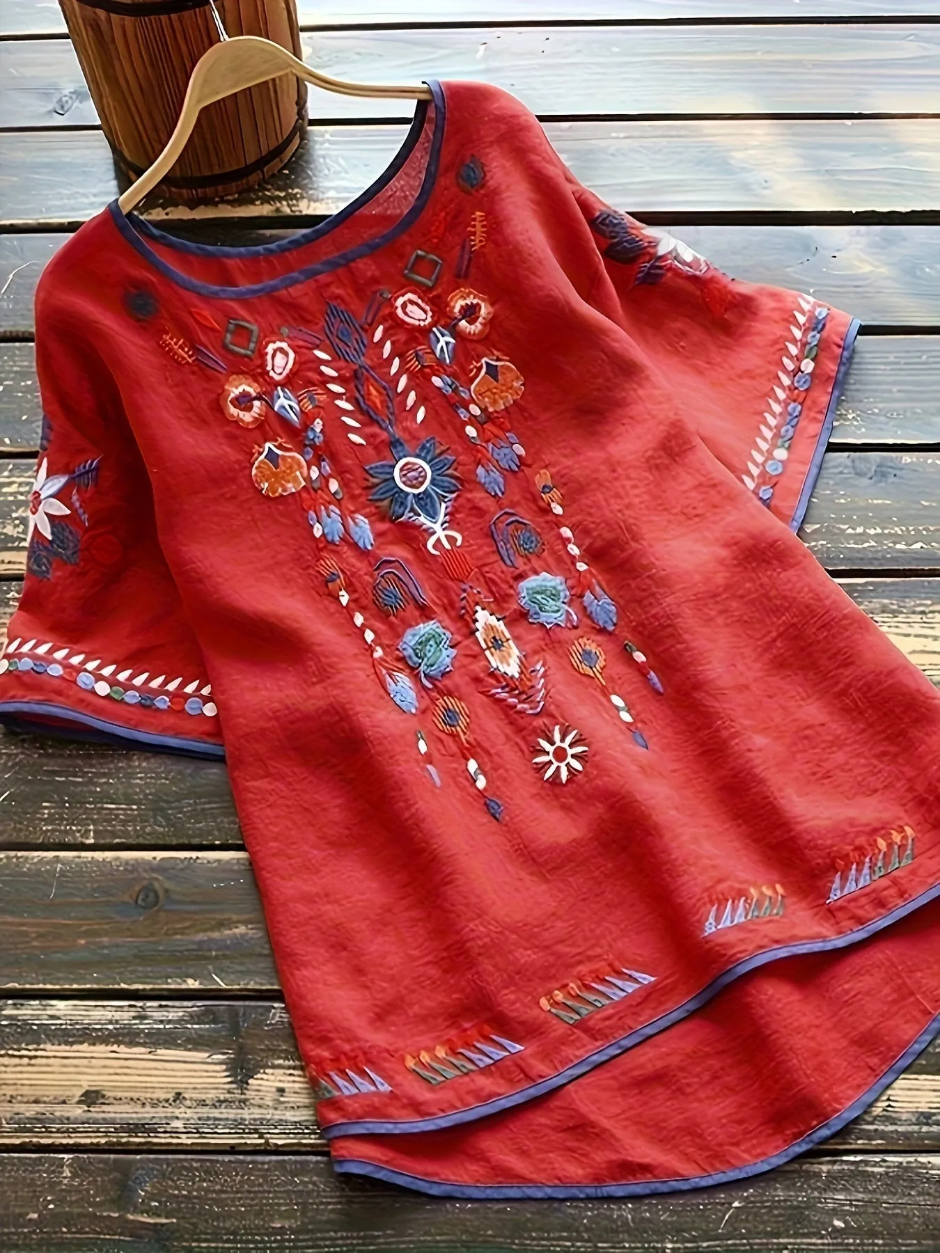 Brenley® | Embroidered Boho Blouse With High Low Hem