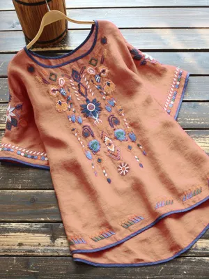 Brenley® | Embroidered Boho Blouse With High Low Hem