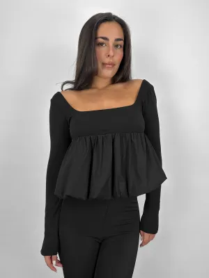 Bubble Peplum Long Sleeve Top