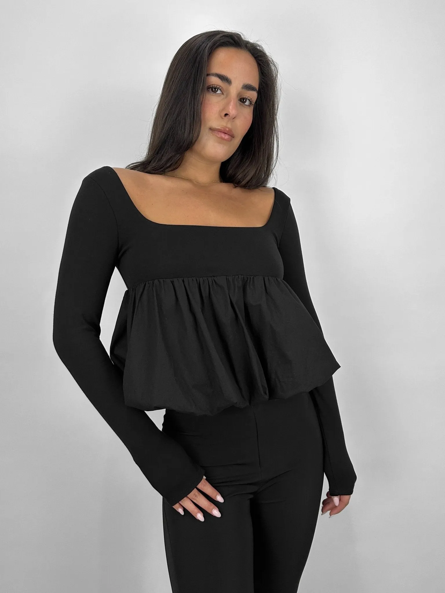 Bubble Peplum Long Sleeve Top