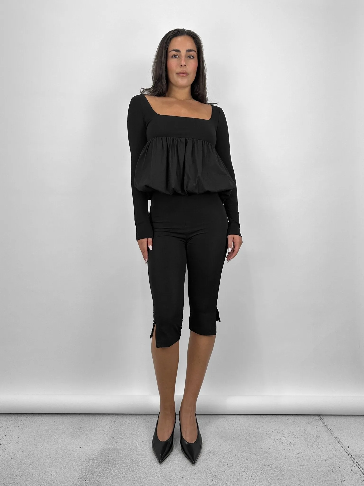 Bubble Peplum Long Sleeve Top