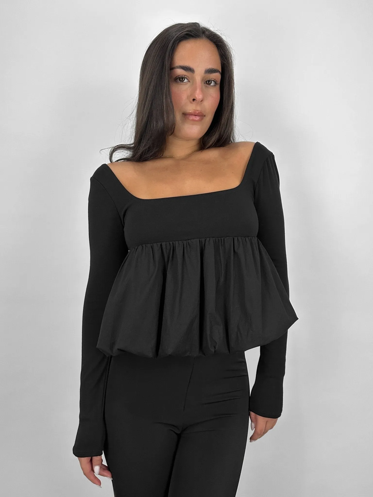 Bubble Peplum Long Sleeve Top