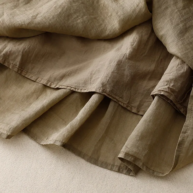Buddha Stones Summer Casual Plain Pleated Ruffle Design Women's Skirt With Pockets