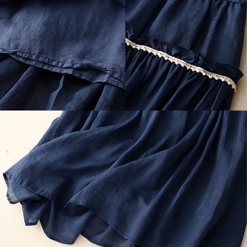 Buddha Stones Summer Casual Plain Pleated Ruffle Design Women's Skirt With Pockets