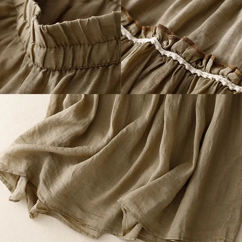 Buddha Stones Summer Casual Plain Pleated Ruffle Design Women's Skirt With Pockets
