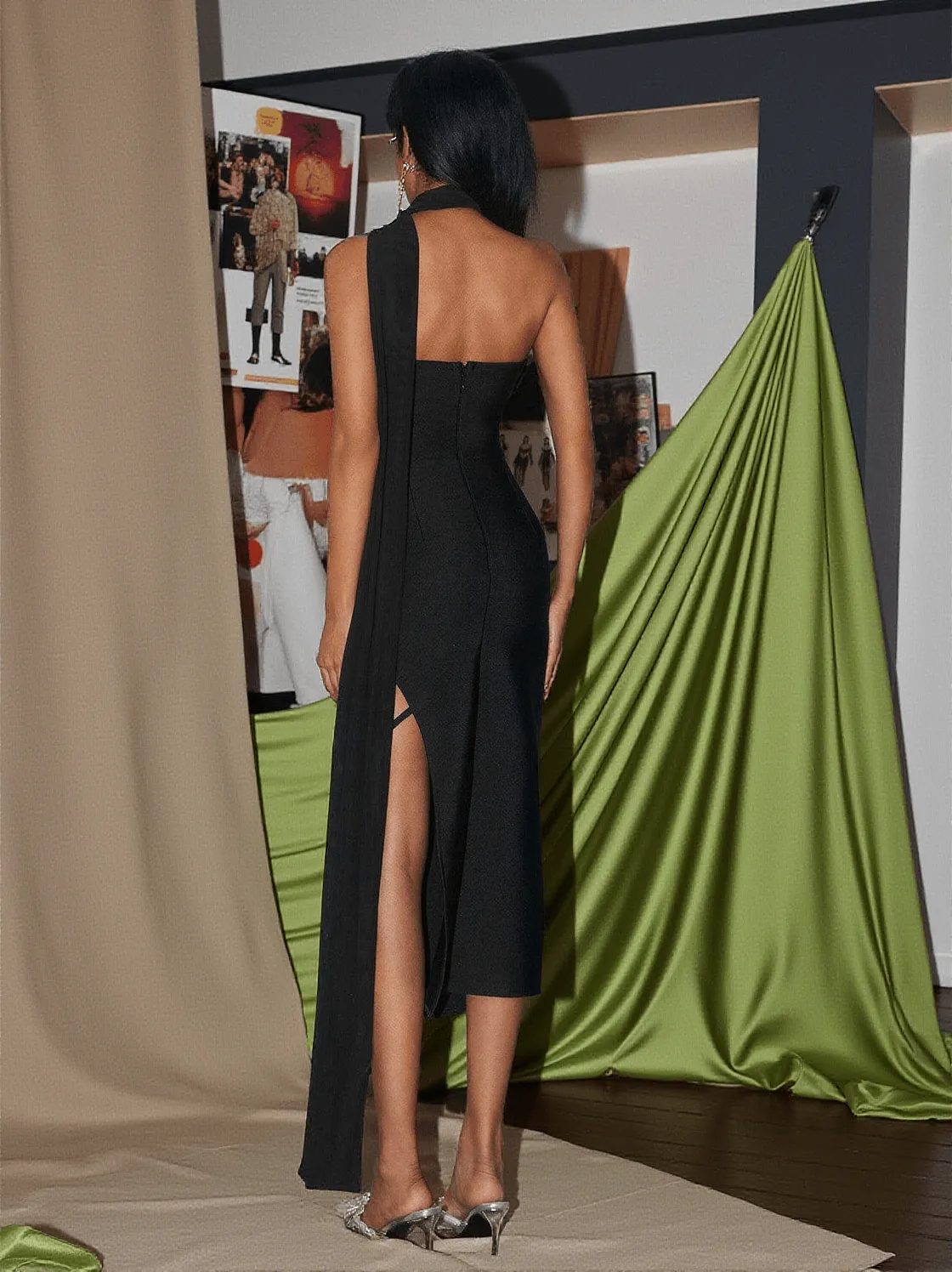 Bunga Halterneck Flower Draped Bandage Dress