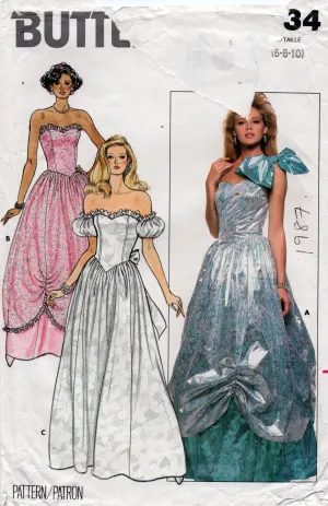 Butterick 4634 Womens Strapless Corset Bodice Full Skirt Evening/Prom Gown 1980s Vintage Sewing Pattern Size 6 & 8