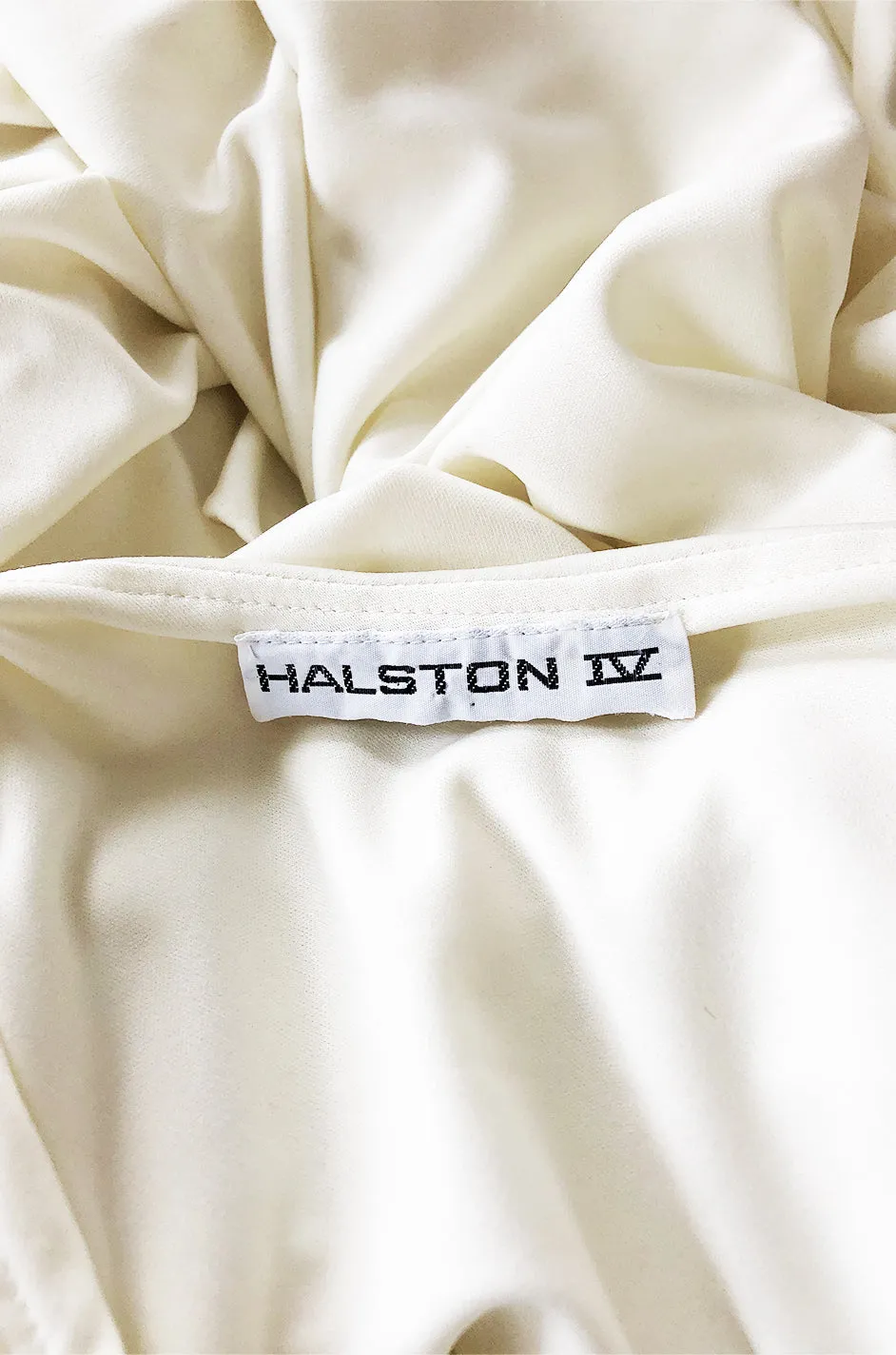c.1978 Halston One Shoulder Draped Ivory Jersey Full Length Maxi Dress