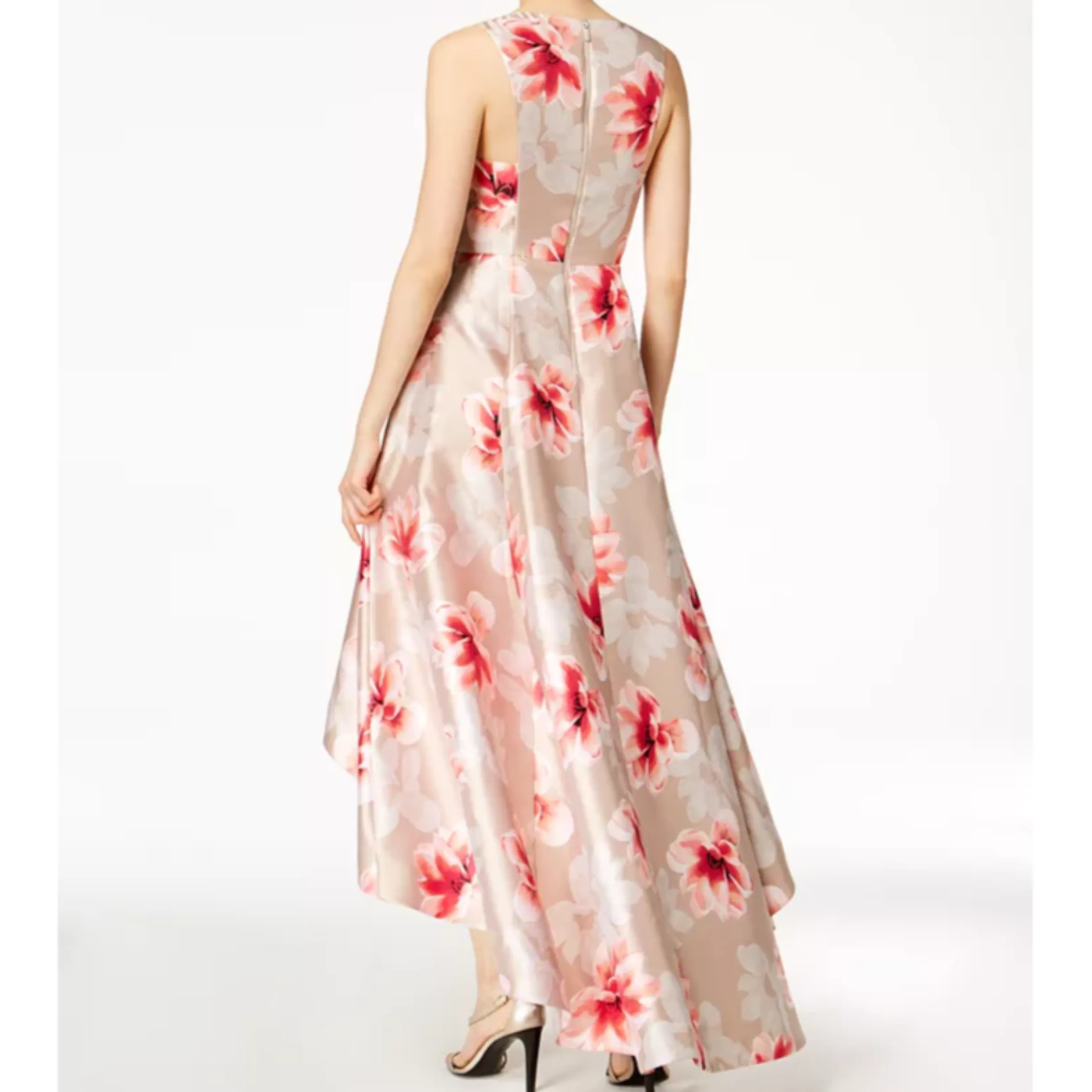 CALVIN KLEIN Tan & Floral Print High-Low Dress Size 4