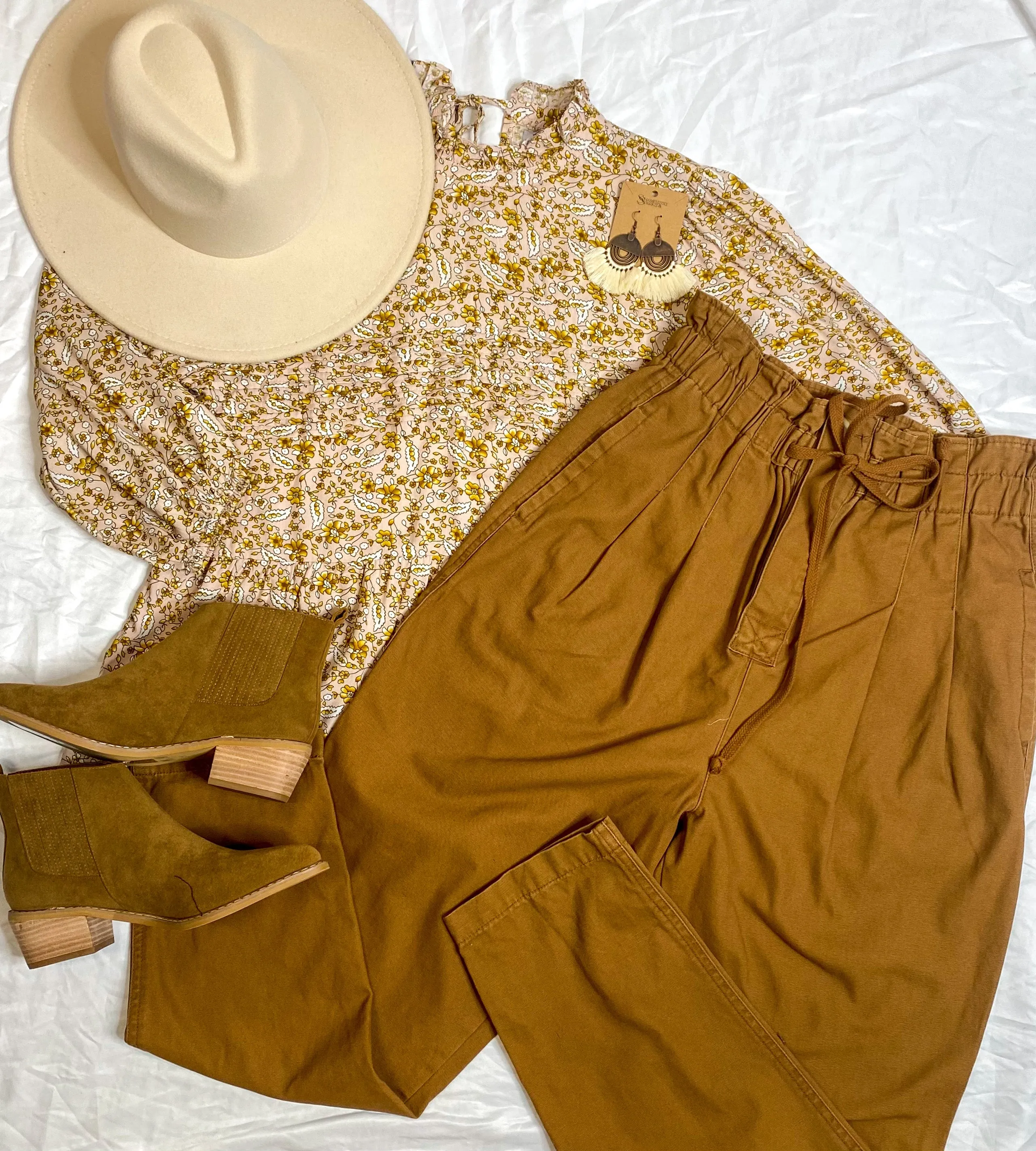 Camel Canvas Paperbag Waist Pants