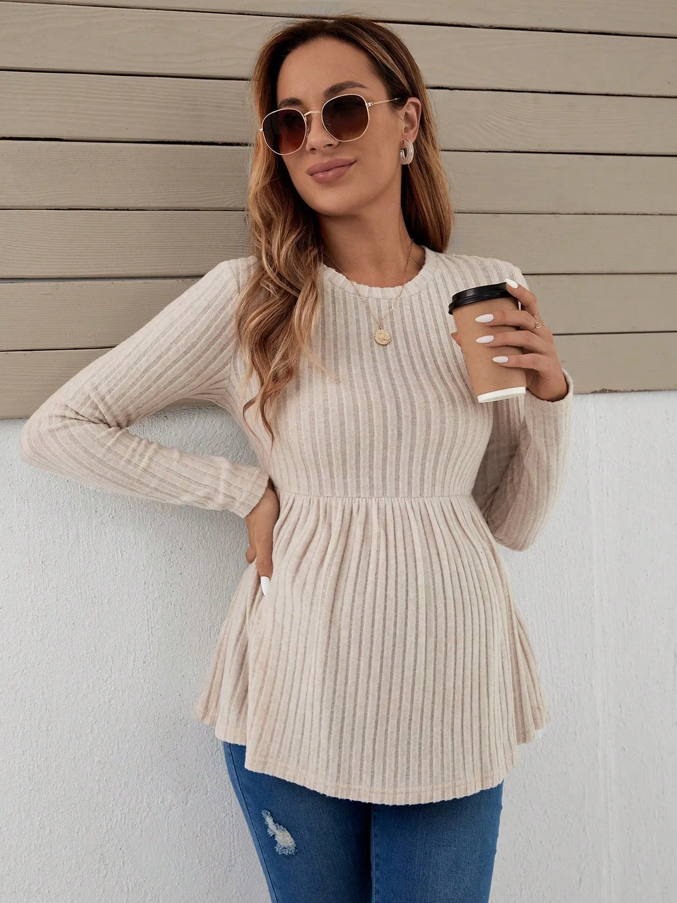 Camiseta de manga larga peplum para maternidad
