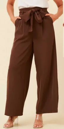 Caroline Morgan - LONG WIDE LEG PAPERBAG WAIST PANT WITH TIE