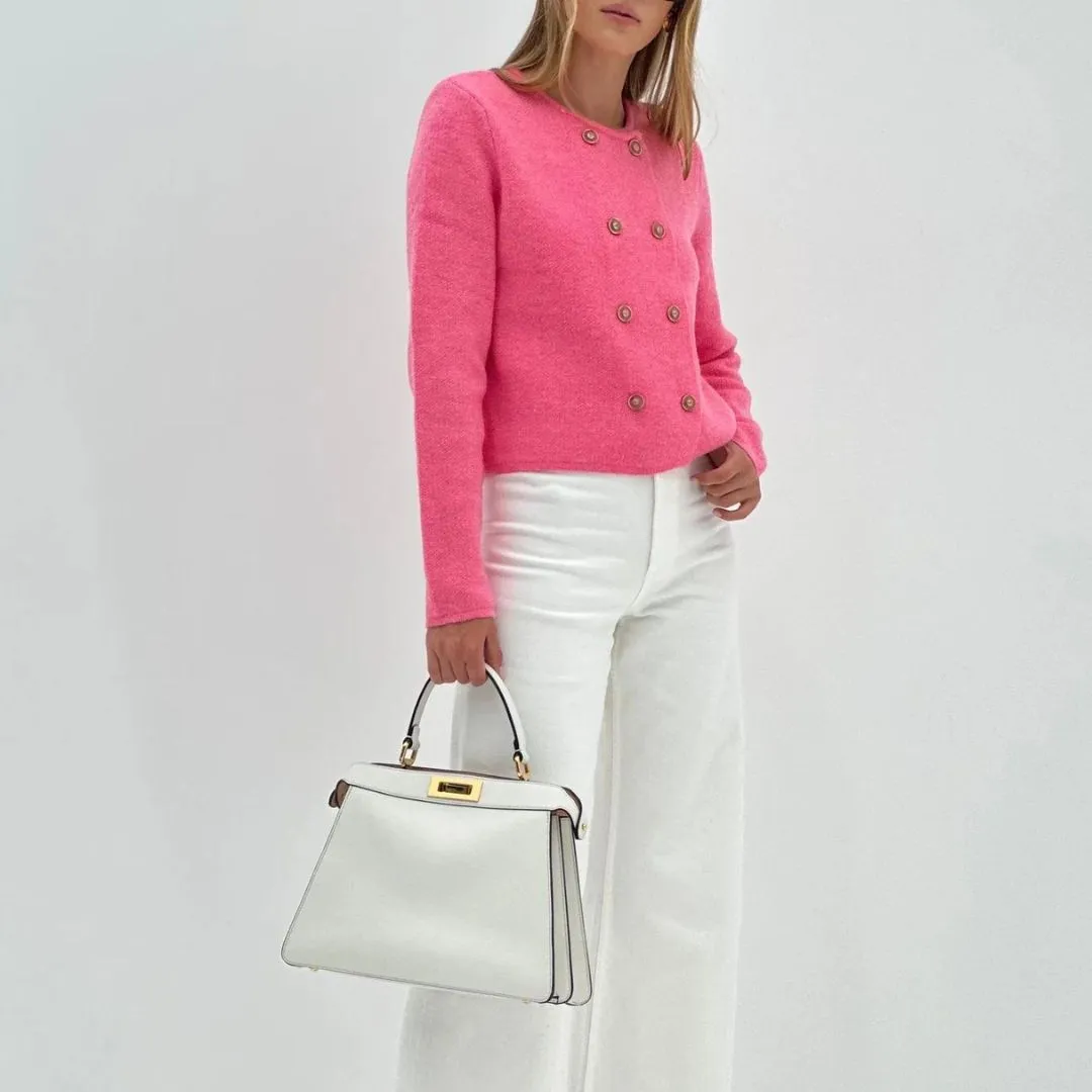 Chic light pink warm ladies cardigan with buttons - Stylish design for modern women