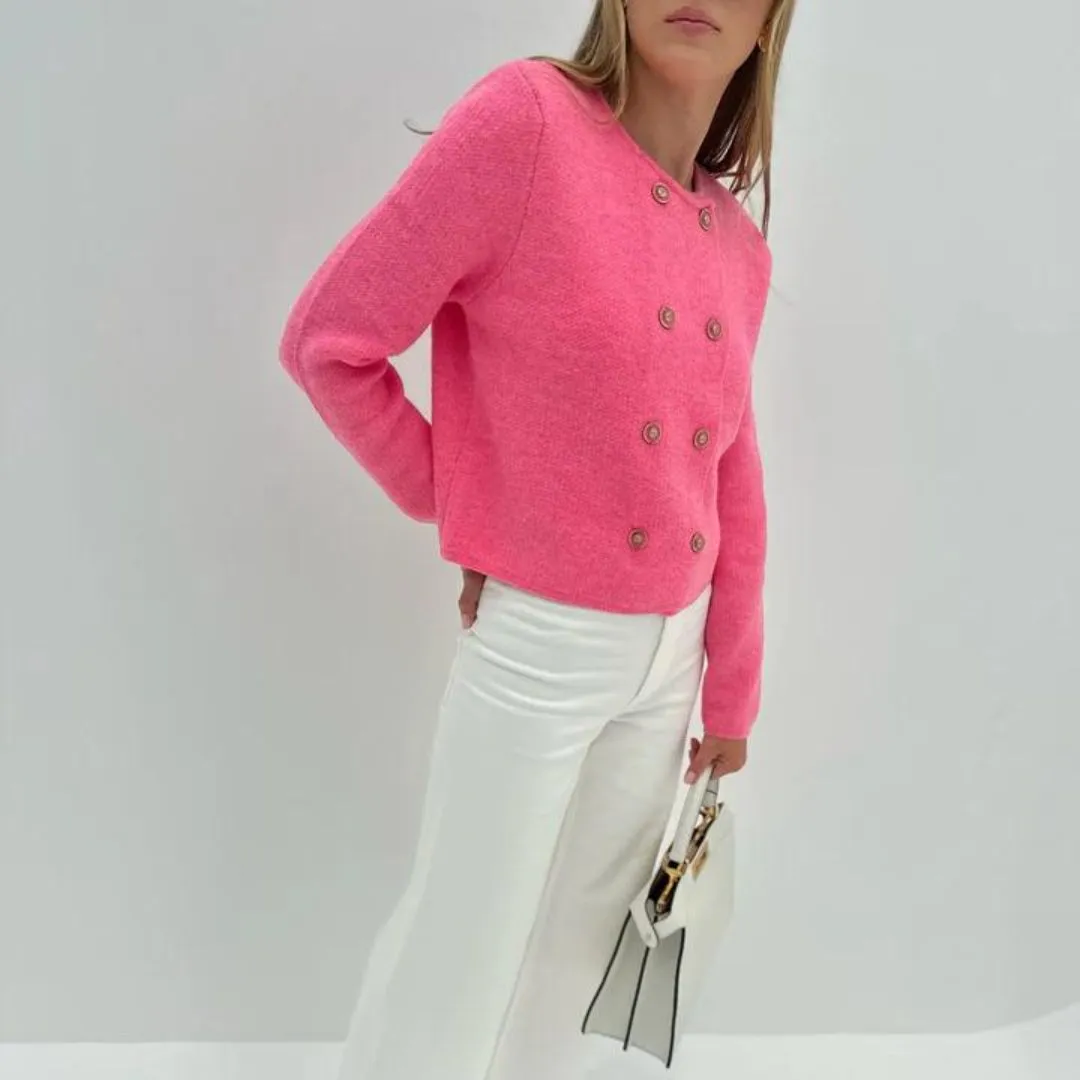 Chic light pink warm ladies cardigan with buttons - Stylish design for modern women