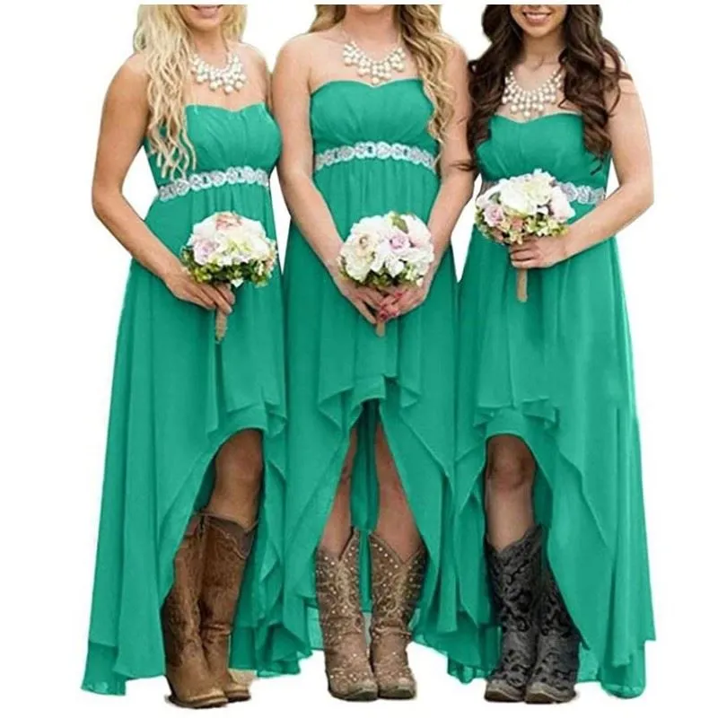 Chiffon Bridesmaid Dresses High Low Strapless Country Bridal Wedding Dress