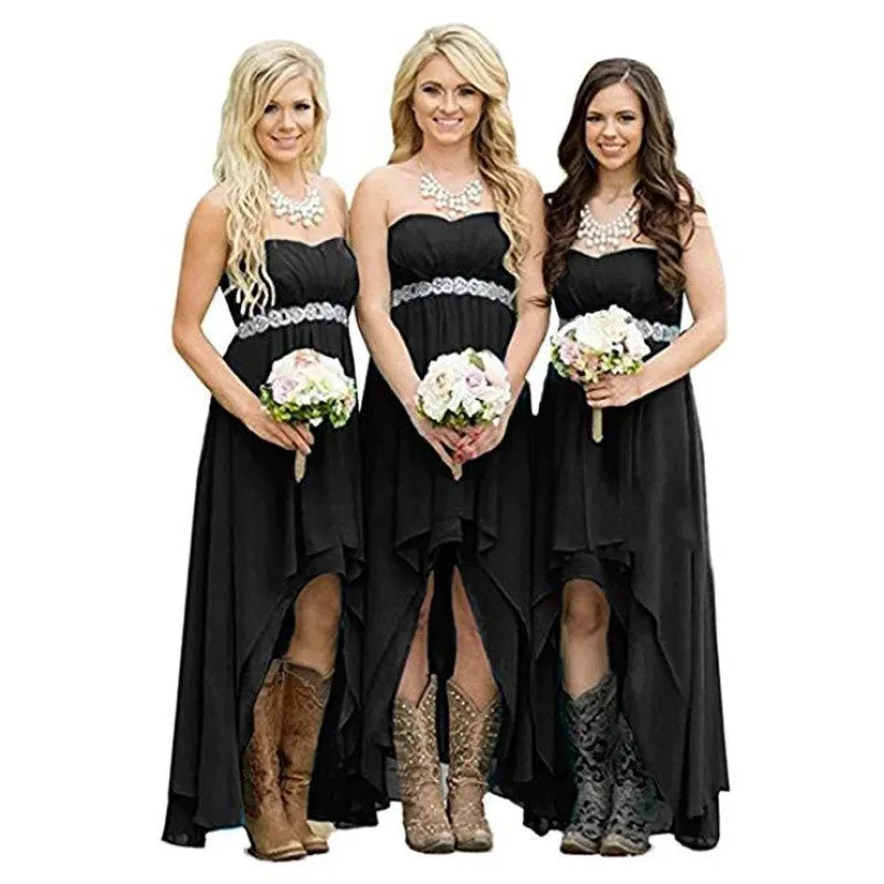 Chiffon Bridesmaid Dresses High Low Strapless Country Bridal Wedding Dress