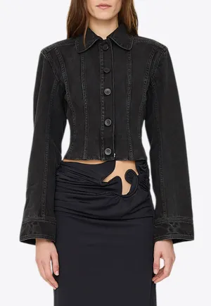 Cinched Cropped Denim Jacket