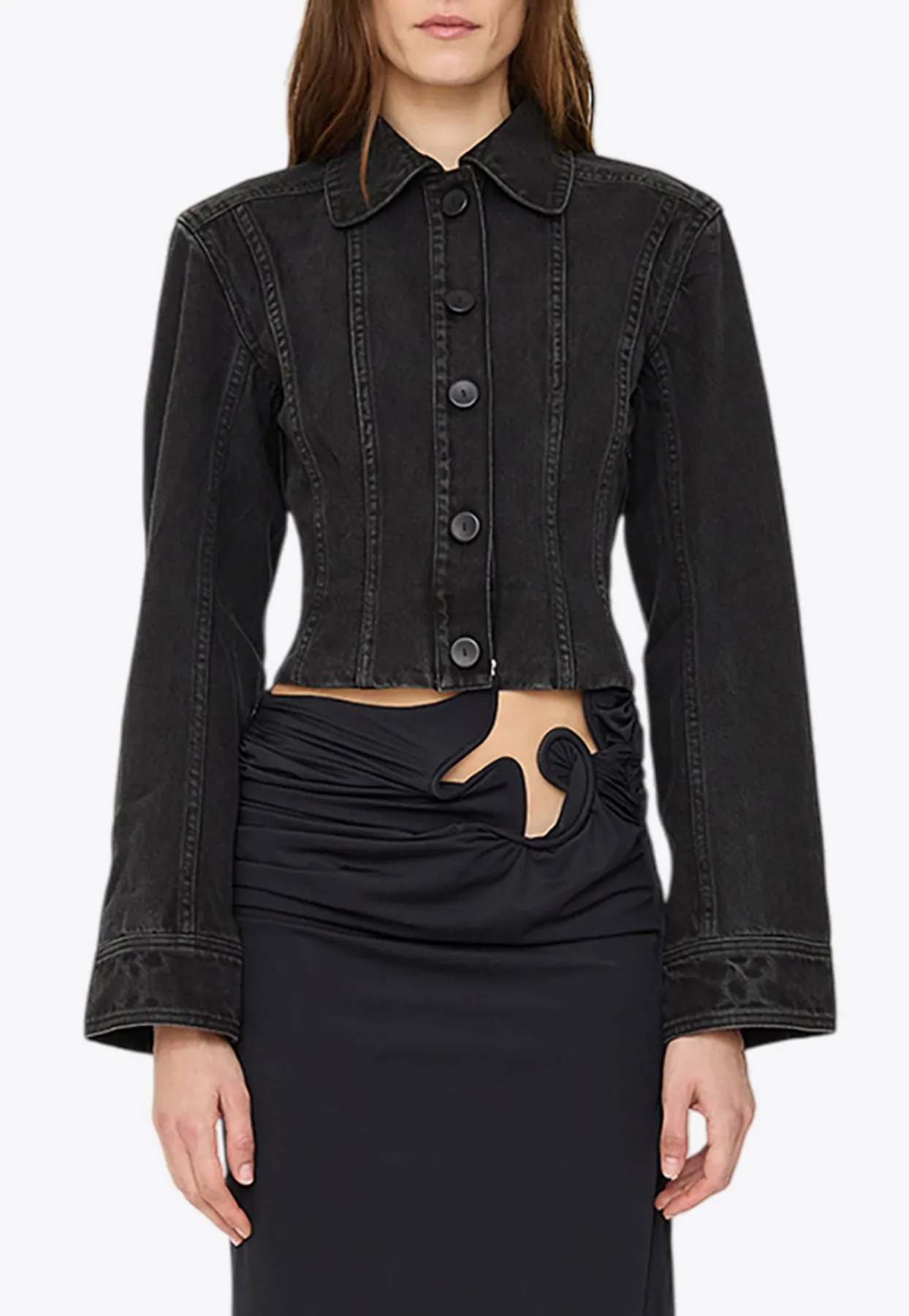 Cinched Cropped Denim Jacket