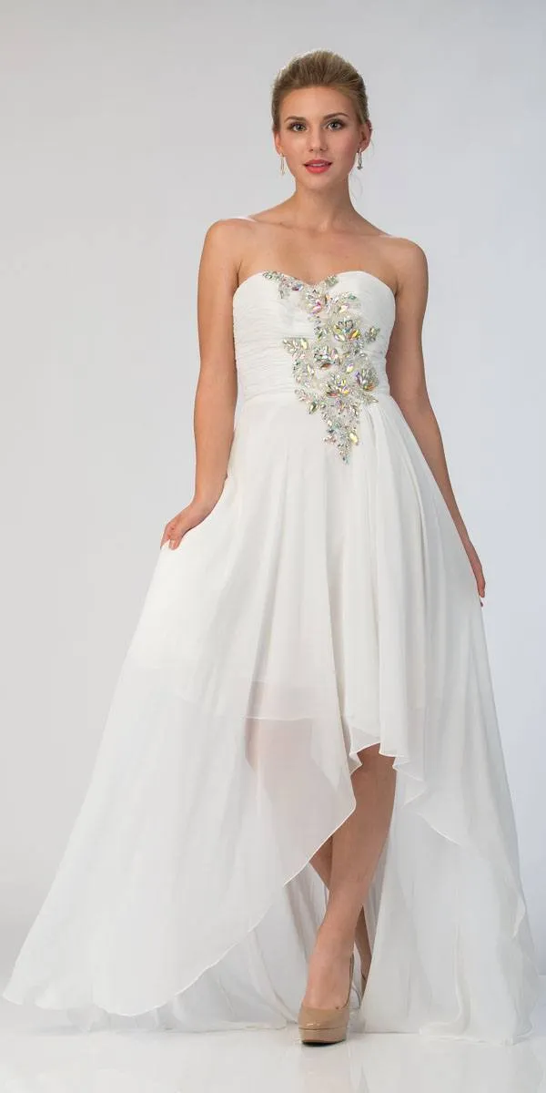 CLEARANCE - High Low Strapless A Line Ruched Bodice Prom Dress (Size 2XL)