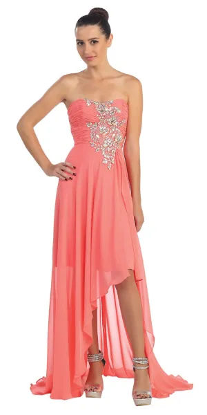 CLEARANCE - High Low Strapless A Line Ruched Bodice Prom Dress (Size 2XL)