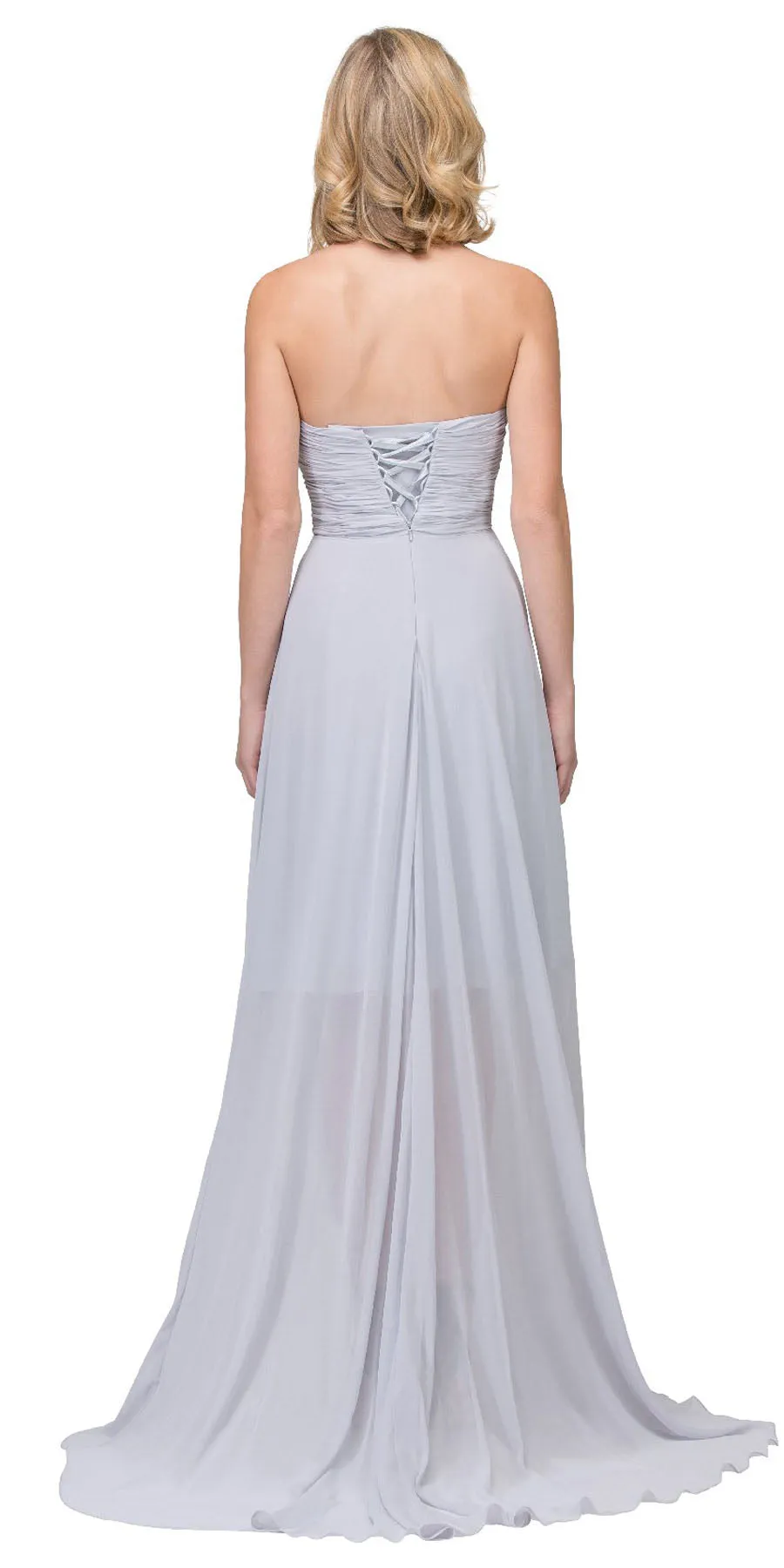 CLEARANCE - High Low Strapless A Line Ruched Bodice Prom Dress (Size 2XL)