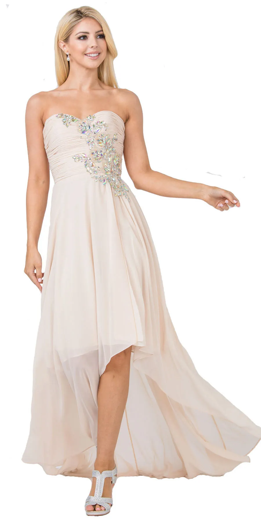 CLEARANCE - High Low Strapless A Line Ruched Bodice Prom Dress (Size 2XL)
