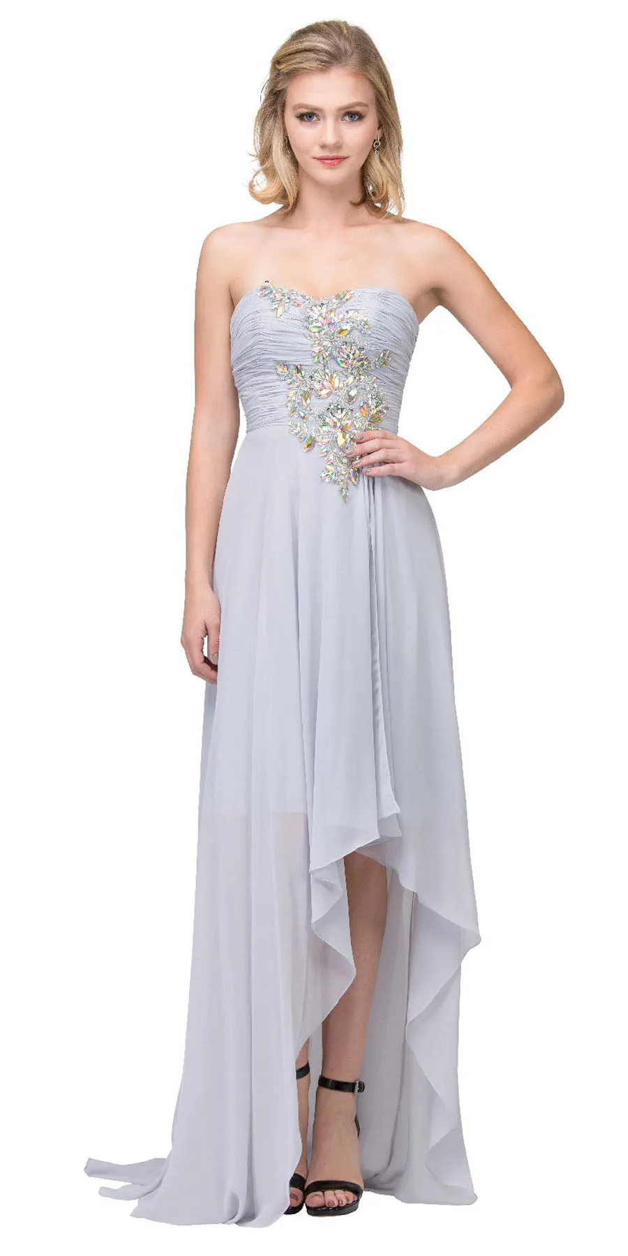 CLEARANCE - High Low Strapless A Line Ruched Bodice Prom Dress (Size 2XL)