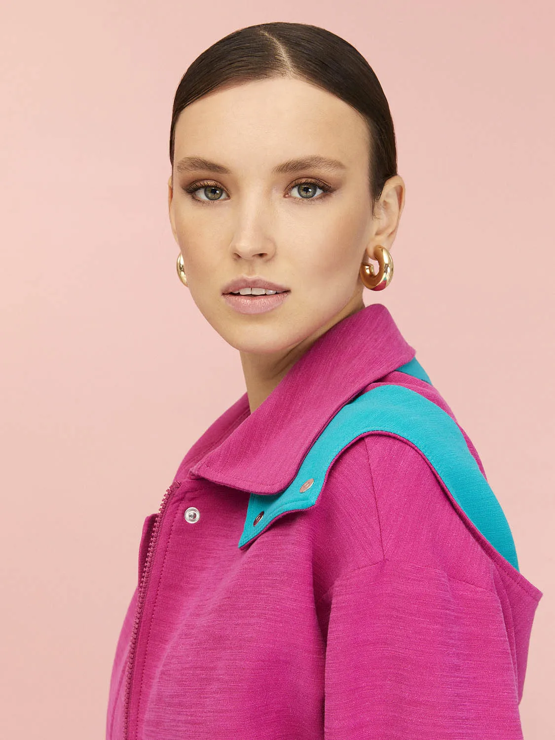 Color Block Cropped Jacket