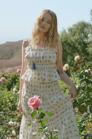 Cream Floral Tassel Tie Top