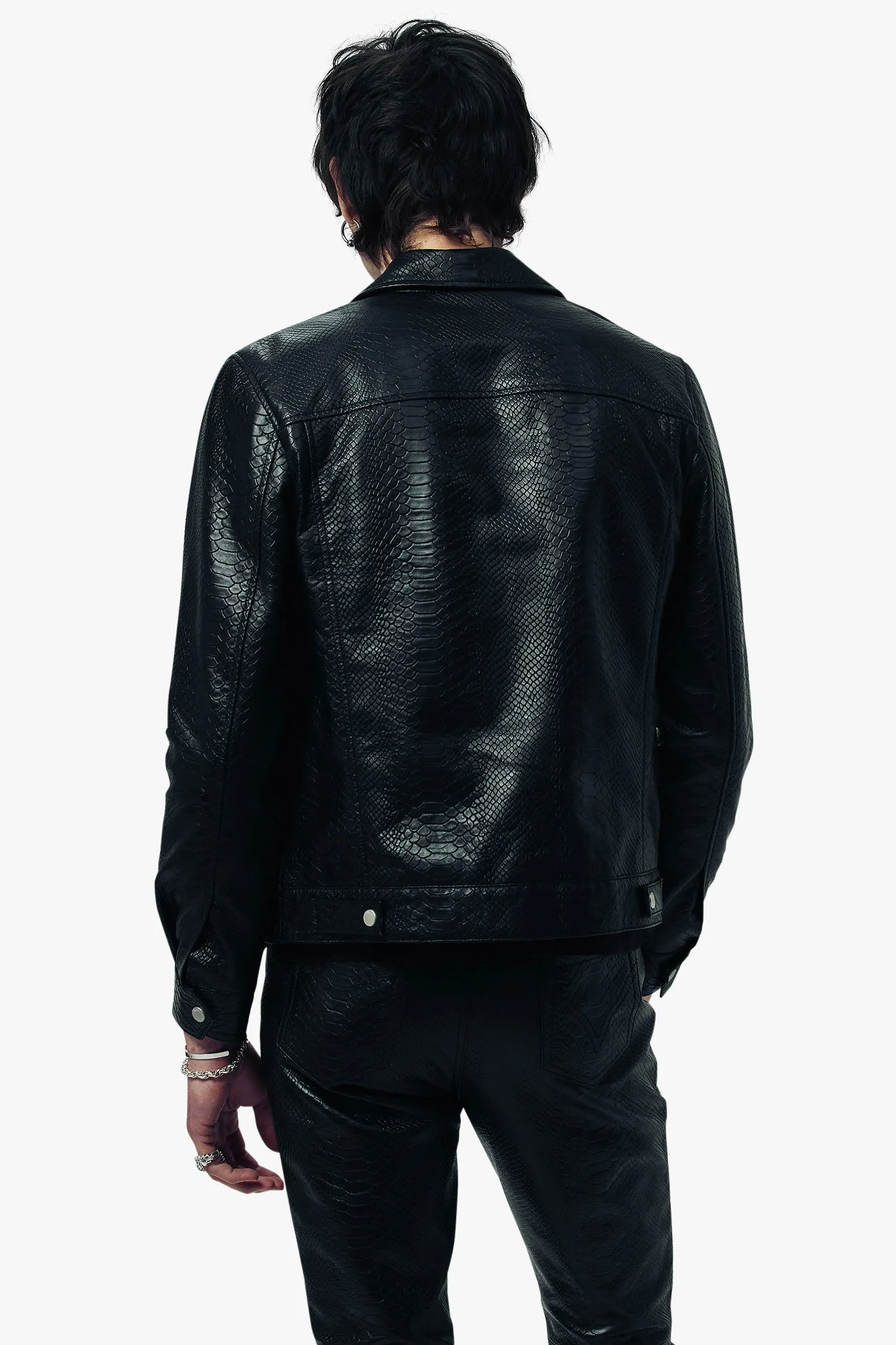 Croc Leather Trucker Jacket